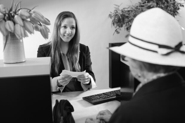 Two women in a meeting at a bank