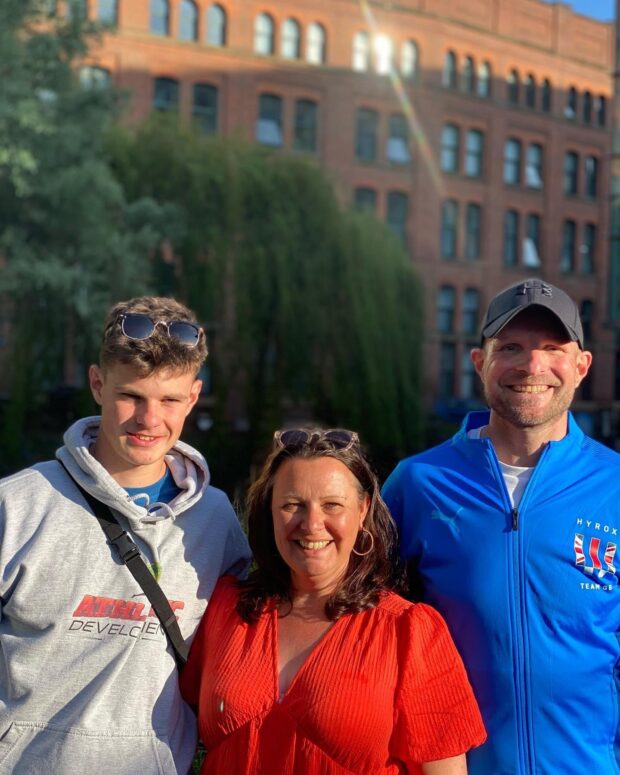 Jennie (centre) with her son Theo (left) and husband Steven (right)