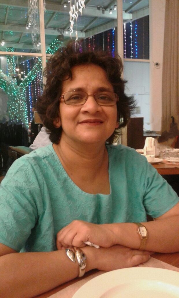 Sree sat at a restaurant 